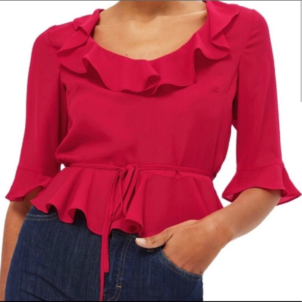 Topshop blouse with ruffle details in pink